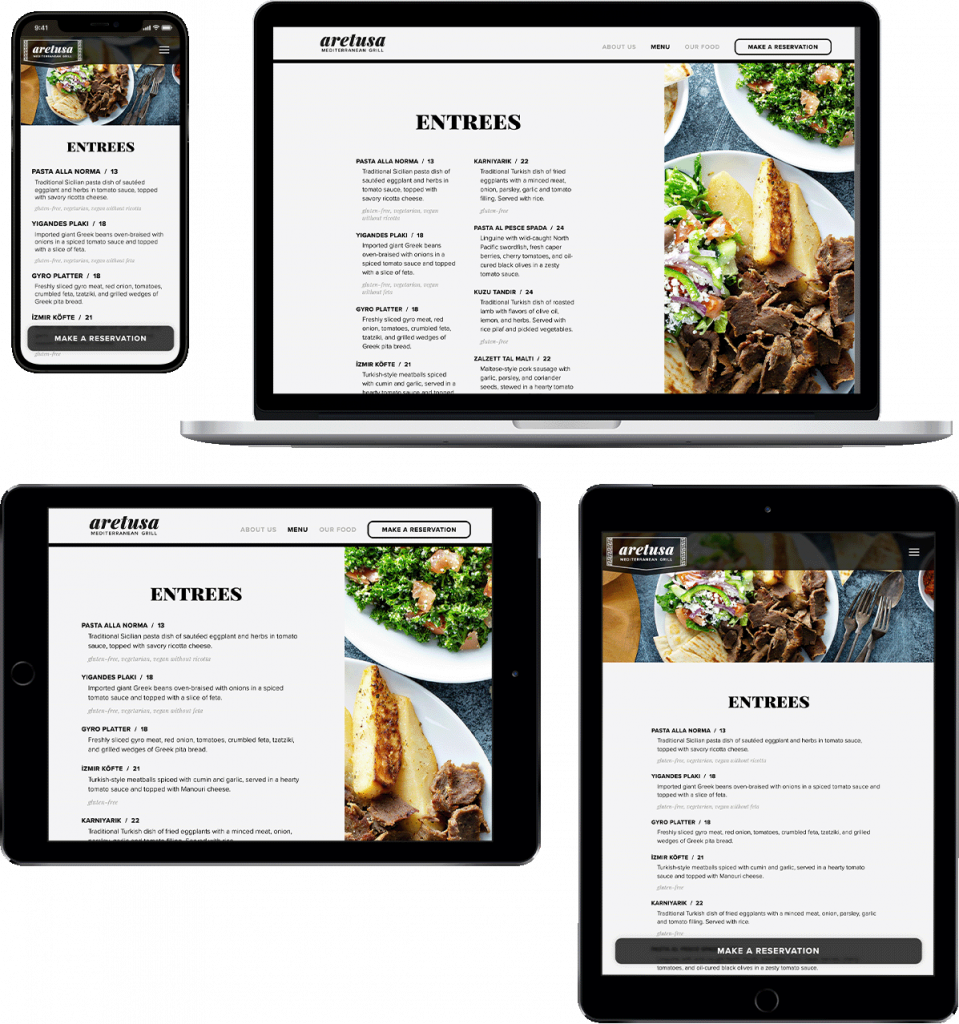 Menu page on multiple devices