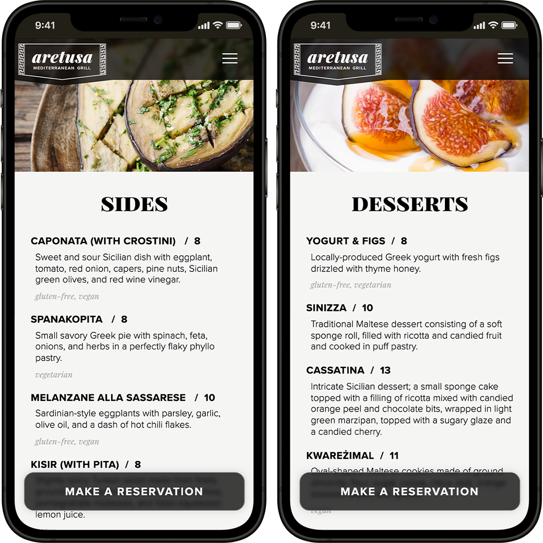 Menu pages on mobile
