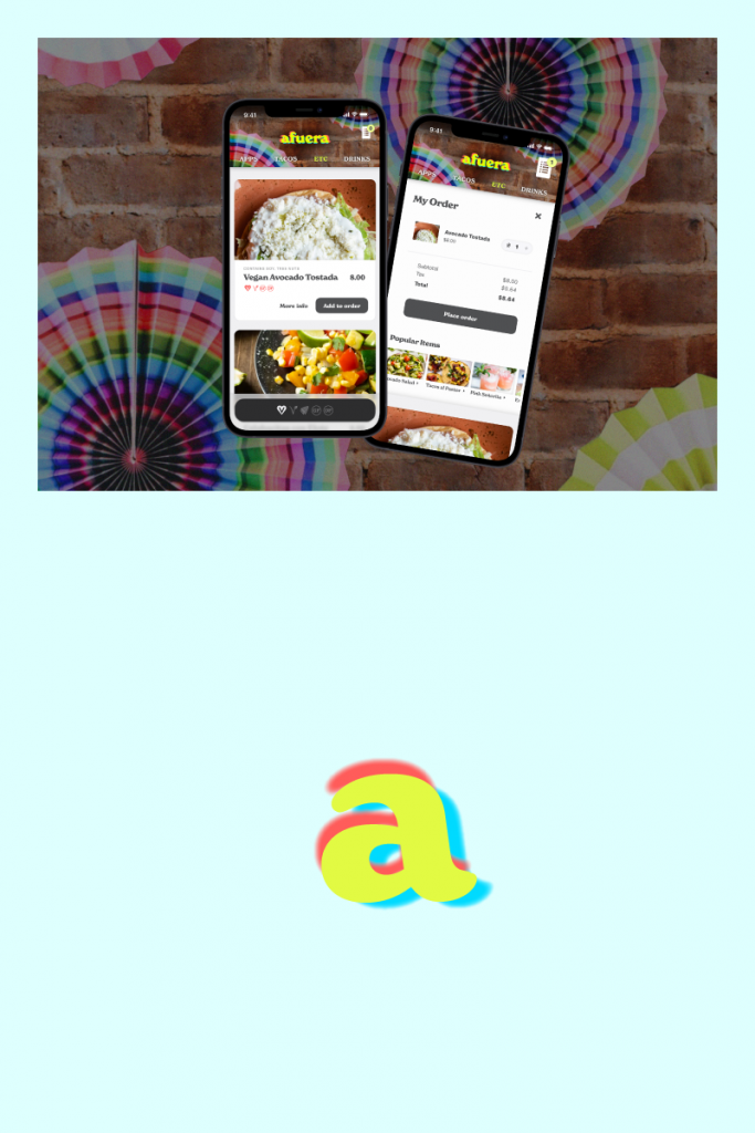 Secondary logo and digital menu mockup for Afuera